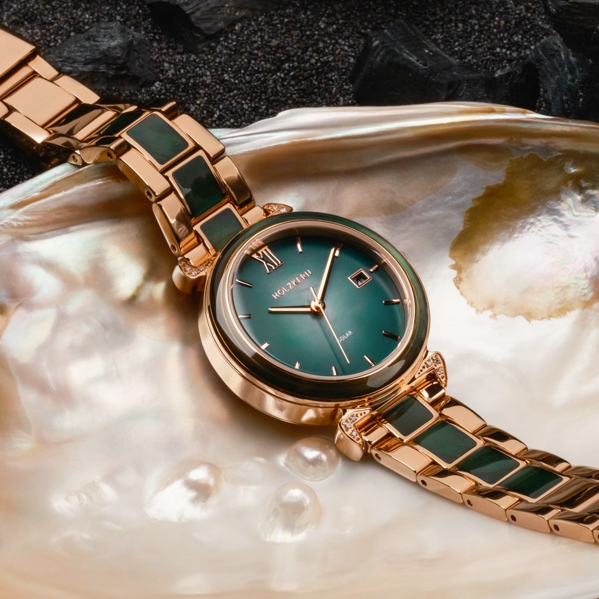 Sunglister (Green mother-of-pearl/Rose gold) | Holzkern