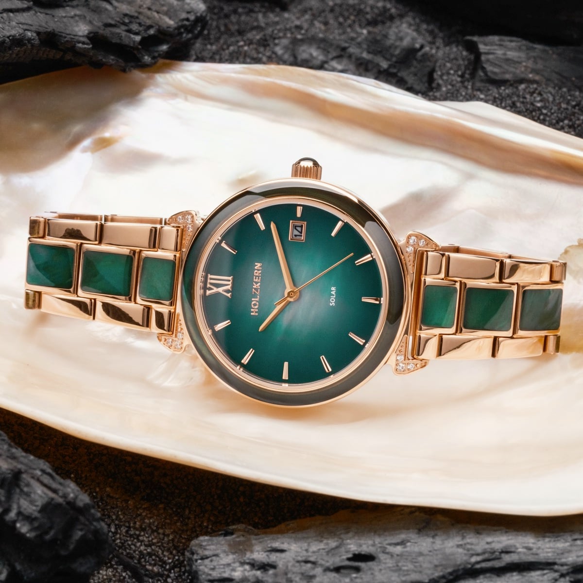 Sunglister (Green mother-of-pearl/Rose gold) | Holzkern